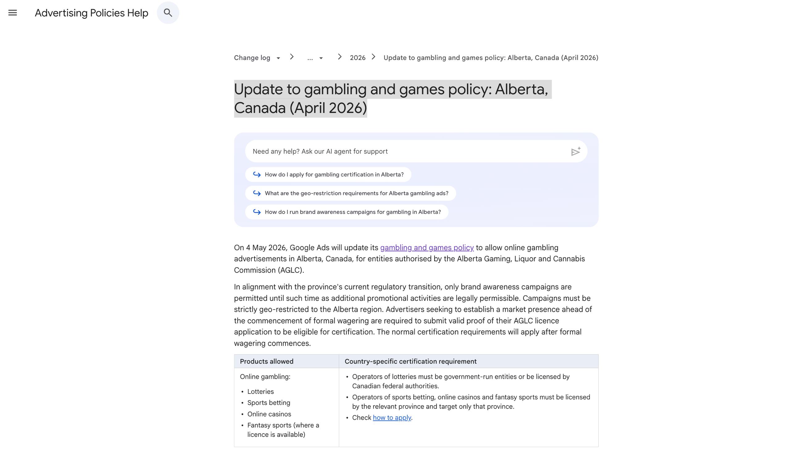 Google Ads обновил политику азартных игр в Альберте, Канада