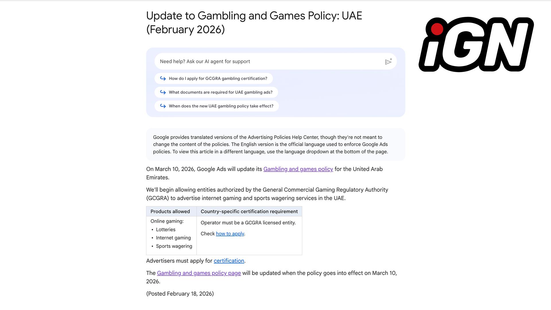Google Ads Updates Gambling Policy for UAE, Allows Casino Ads