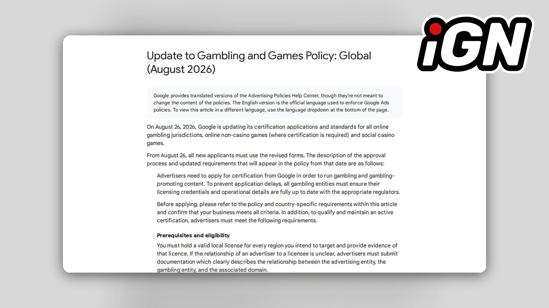 Google Updates Gambling Advertising Certification Standards
